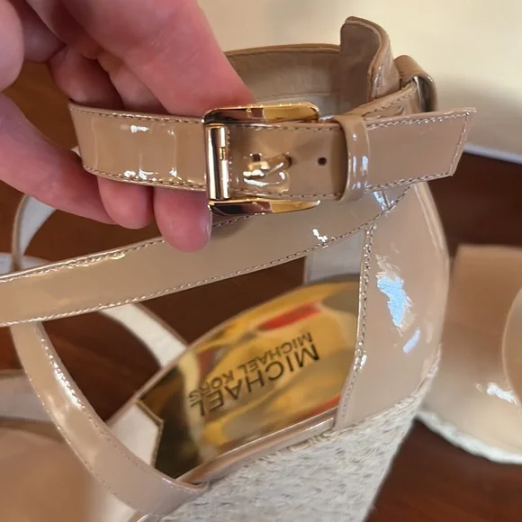 Michael Kors Gabriela Nude Patent Woven Wedge Sandal - Picture 9 of 10